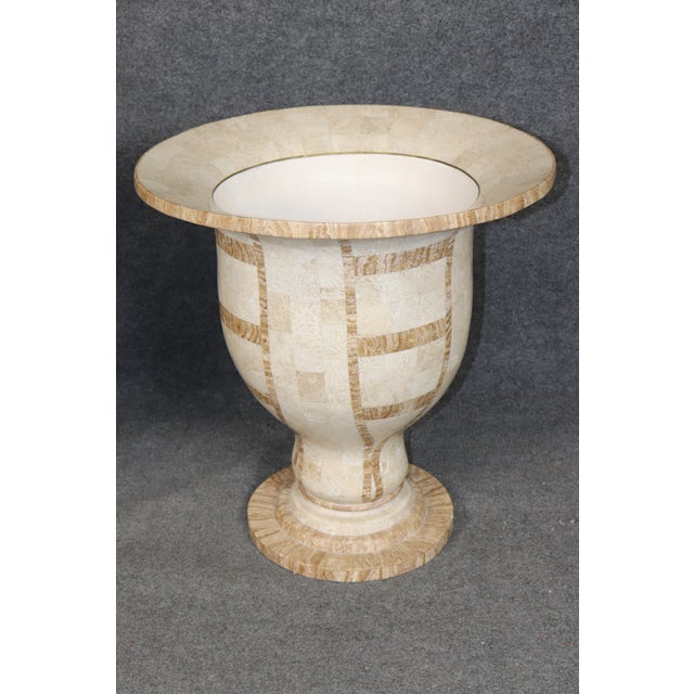 Pair Vintage Tessellated Travertine Campana Urns Planters For Sale - Image 10 of 10