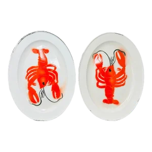 Vintage Lobster Enamelware Oval Platters a Set of 2 - Large