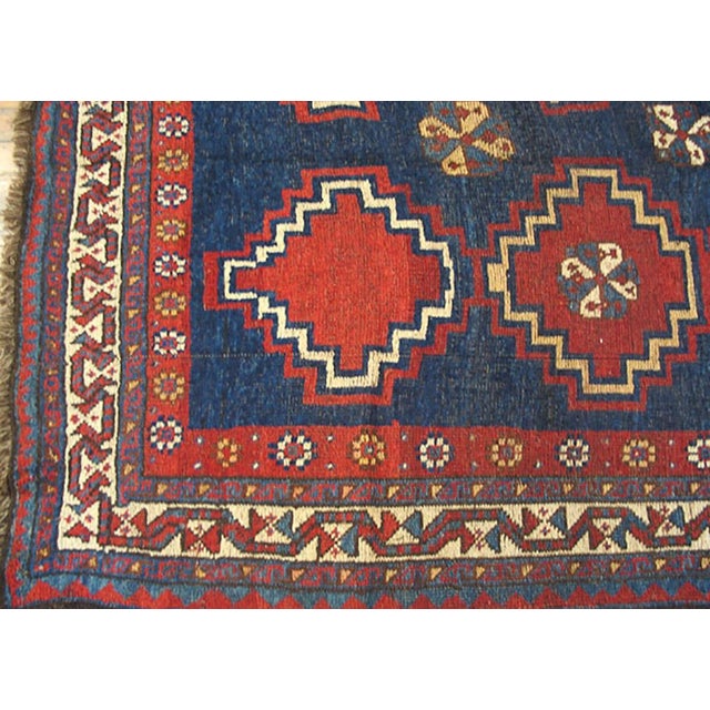 1930s Royal Blue Rustic Antique Persian Gabbeh Rug 4'6" X 9'6" Handknotted Wool Carpet For Sale - Image 4 of 6