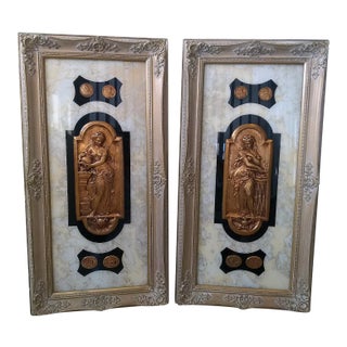 Vintage Tall Renaissance-Style Gilded Intaglio Wall Art in Carved Wood Frames - a Pair For Sale