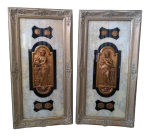 Vintage Tall Renaissance-Style Gilded Intaglio Wall Art in Carved Wood Frames - a Pair