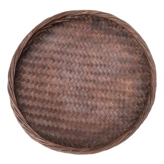 Chinese Woven Bamboo Tray Basket, C. 1900 For Sale