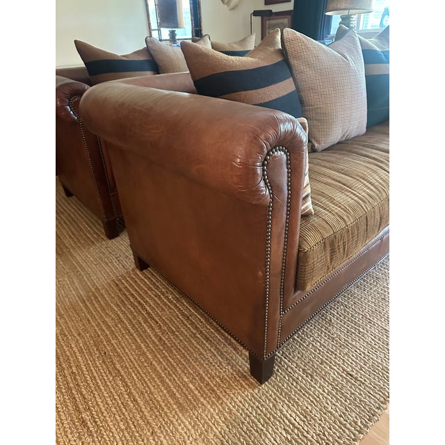 Ralph Lauren Home VIntage Pair of Ralph Lauren Home Brompton Leather Sofas-Cognac Leather, Nailhead Trim & Custom Upholstery For Sale - Image 4 of 17