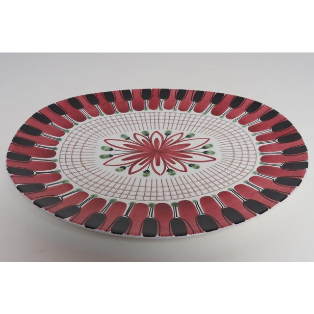 Mid-Century Modern Scandinavian Geometric and Floral Hand-Painted Fajance Platter by Elle Norway For Sale - Image 3 of 16