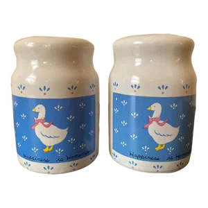 Vintage Picnic Grill Barbecue Blue and White Geese Large Porcelain Salt and Pepper Shakers- a Pair