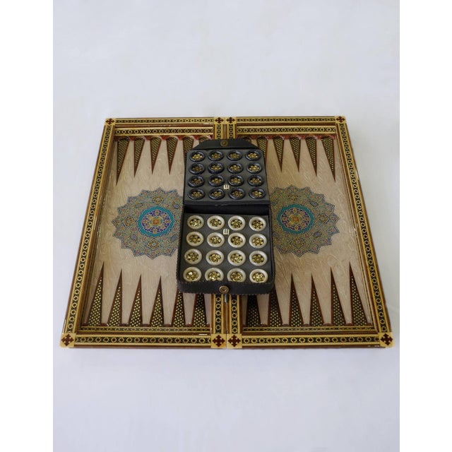Wood Khatam Marquetry and Tazhib Chess & Backgammon Set, Turquoise, One-of-One For Sale - Image 7 of 9