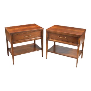 Pair Walnut Broyhill Forward 70 Nightstands For Sale