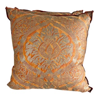 Pair of Custom Bittersweet Colored Fortuny Pillows For Sale