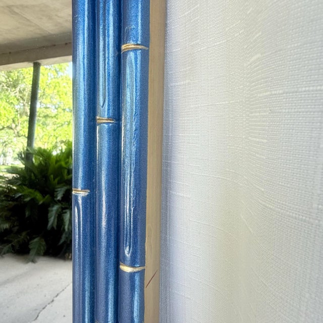 Dorothy Draper Vintage Faux Bamboo Wall Mirror in Metallic Blue With Gilt Accents – Newly Paintd For Sale - Image 4 of 12
