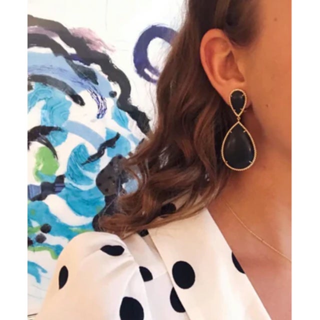 Contemporary Christina Addison Elegant Ebony Wood Drop Earring With Twisted Gold Border For Sale - Image 3 of 12