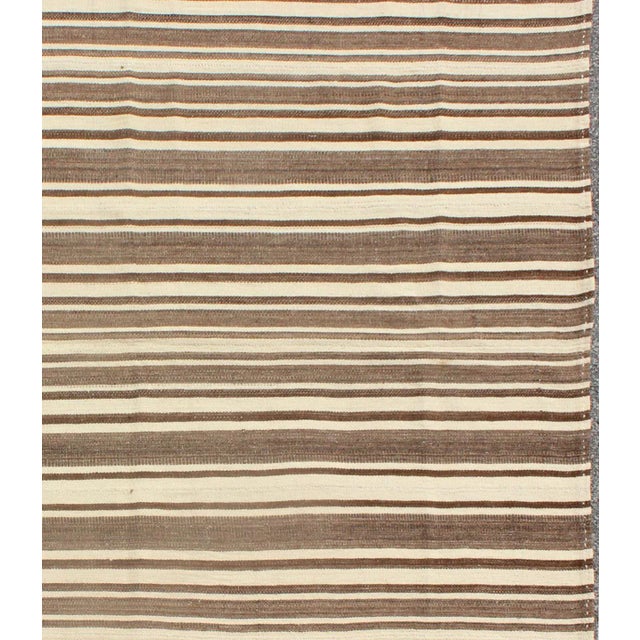 Vintage Turkish Flat-Weave In Muted Colored Kilim in Taupe, Brown and Cream. Minimalist design Kilim from Turkey, Keivan...