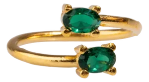 Double Emerald Stone & Gold Dainty Adjustable Ring, Size 4
