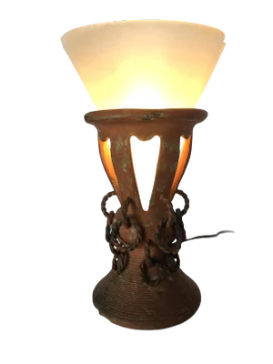 Iron and Clay Torchiere Table Lamp W/ Frosted Shade