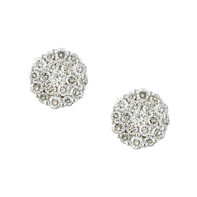 1.60 Carat Diamond Floral Cluster Flower Stud Earrings in 18 Karat White Gold For Sale - Image 16 of 18