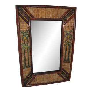 Vintage Bamboo and Rattan Palm Tree Mirror For Sale