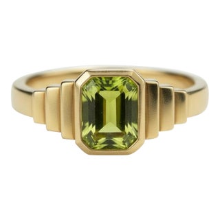 Peridot Solitaire Ring for Men Silver, Gold, Size 10 For Sale