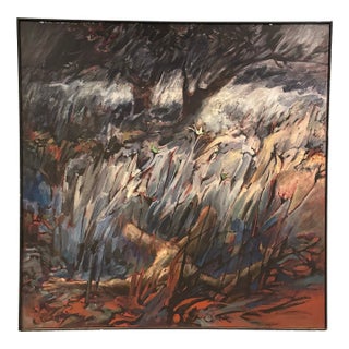 Large Vintage Figural Abstract Landscape Painting on Canvas For Sale