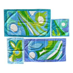 Rare Vintage 1970s Emilio Pucci Italy Bath Towels 4 Pc Set Cotton Velour Velvet