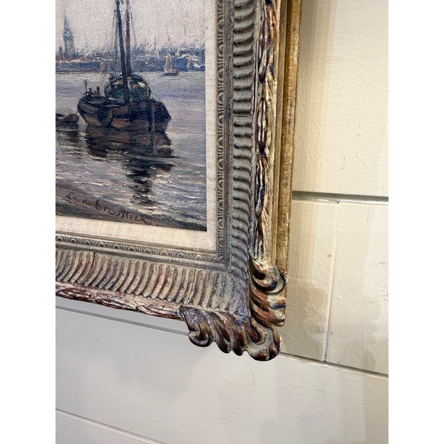 Traditional Late 19th Century Oil "Leeboard Barges" by Edward De Looz-Block For Sale - Image 3 of 9