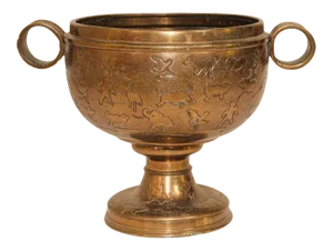 Asian Cast Brass Footed Vessel with Animals Designs