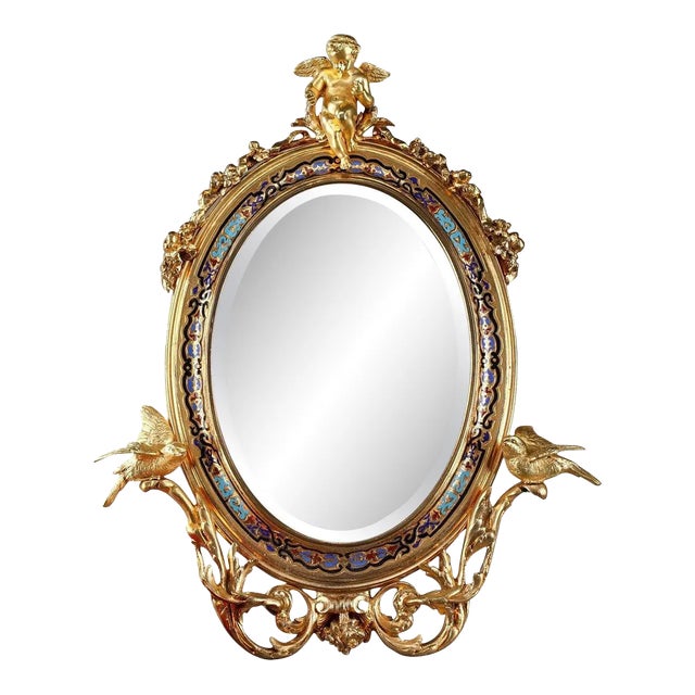 19th Century Napoleon III Champlevé Enameled Gilt Bronze Standing Mirror For Sale
