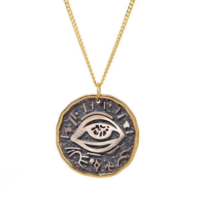 Contemporary Mythological Symbol Pendant Sterling Silver & Gold Necklace For Sale - Image 3 of 9