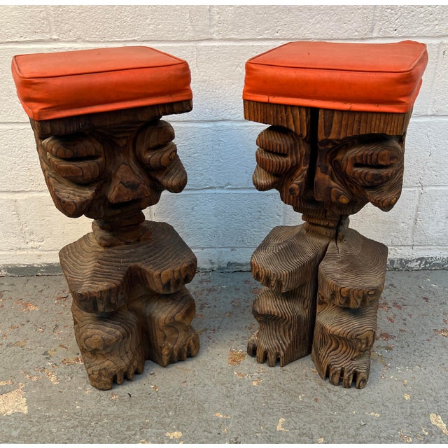 Hand-Carved Mid-Century Witco Tiki Bar and Stool Set, 3 Pieces For Sale - Image 10 of 17