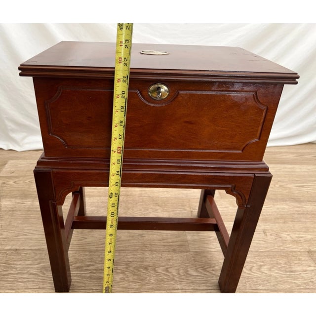 Brass Vintage Flip Top Cabinet Small Chest Felt Lined Mahogany With Lock and Key For Sale - Image 8 of 11