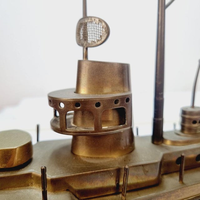 Decorative Ship Model in Brass and Wood, 1930s For Sale - Image 12 of 15