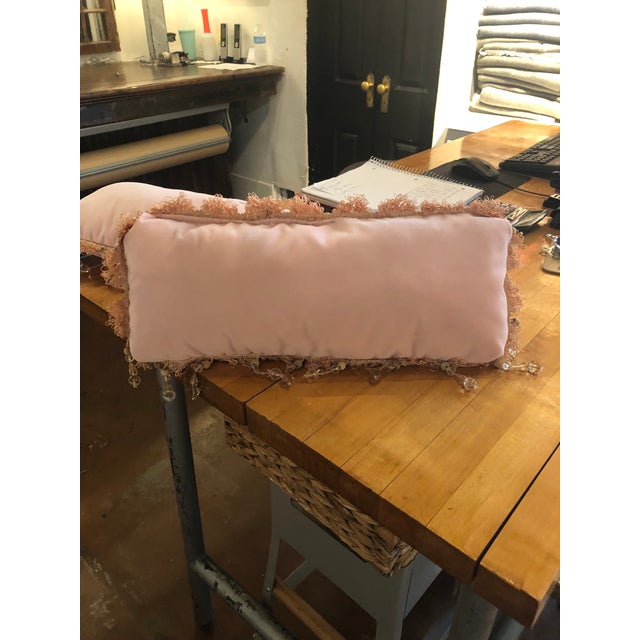 Mid Century Pink Velvet Slipper Chairs With Matching Beaded Lumbar Pillows a Pair Chairish