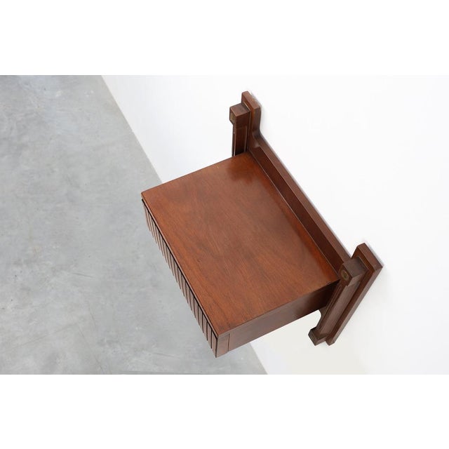 Wood Mid-Century Wall-Mounted Console in Wood with Brass Details, Italy, 1960s For Sale - Image 7 of 11