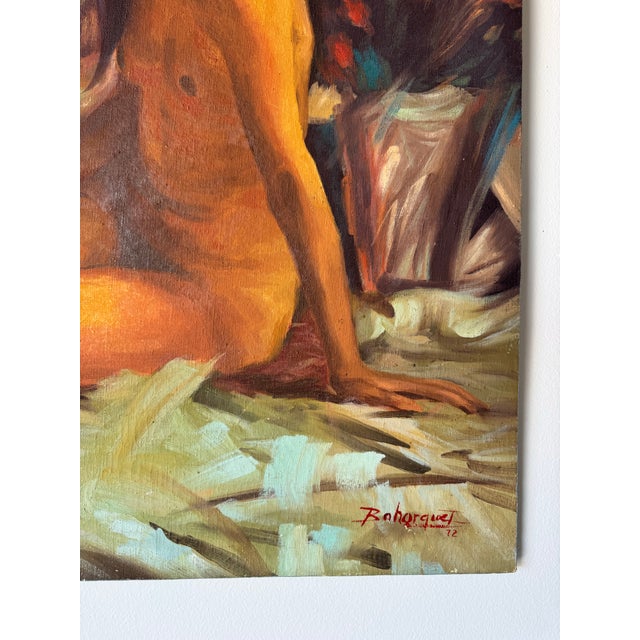 Textile 197's Vintage Impressionist Nude Woman Oil on Canvas Painting by Bohorquez For Sale - Image 7 of 10