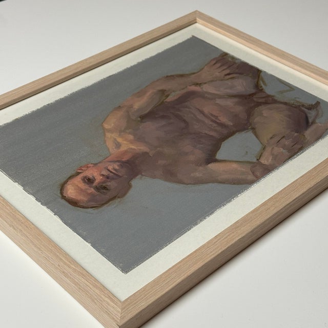 Vintage Expressionist Male Nude Figurative Study, Framed (Oil on Canvas Paper) For Sale - Image 4 of 4