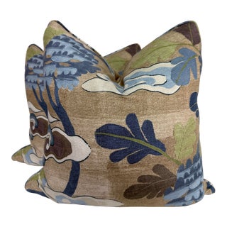 Cowtan & Tout "Srinagar" in Lapis/Teak 22" Pillows-a Pair For Sale