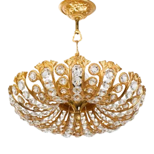 1960s Gilt Brass & Faceted Crystal Pendant Lamp