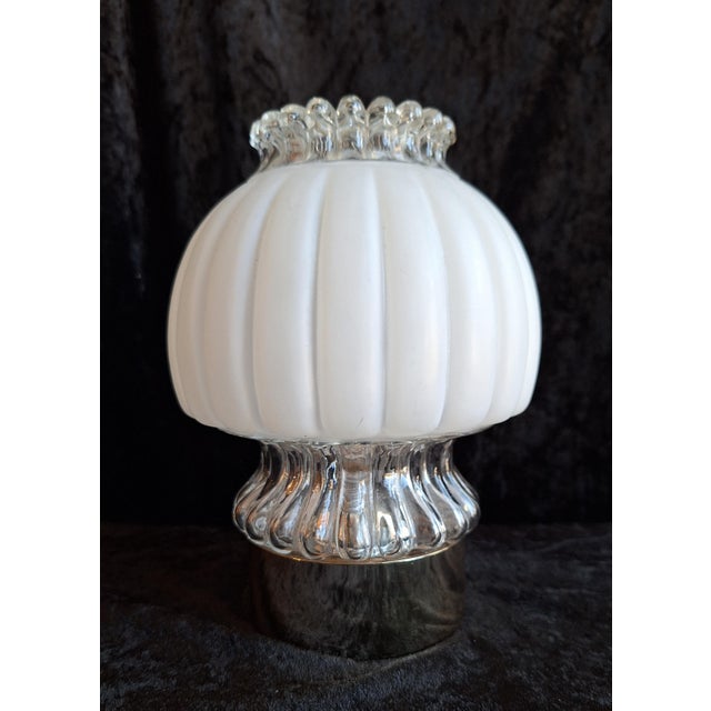 Vintage Table Lamp with Chrome-Plated Metal Base and Relief Glass Shade by Graewe, 1970s For Sale - Image 3 of 8