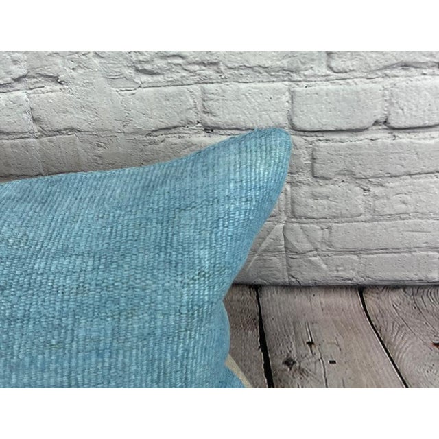 Turkish 16 x 24 Hemp Pillow Turkish Cushion Natural Blue Pillow Cushion Cover For Sale - Image 3 of 4