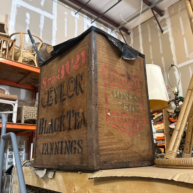 Rustic European Large Vintage Black Tea Wooden Box With Lining For Sale - Image 3 of 4