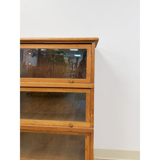 Wood Antique Oak Four-Piece Barrister Cabinet With Glass Flip-Up Doors for Library For Sale - Image 7 of 17
