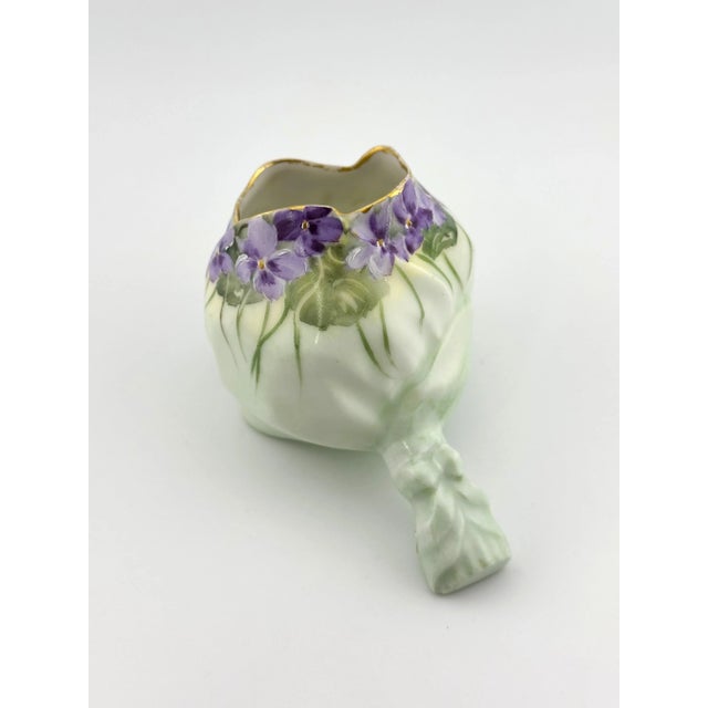 Antique Porcelain Tussie Mussie – Hand Painted Violets, Gilded Rim, Unmarked Limoges France For Sale In Boston - Image 6 of 7