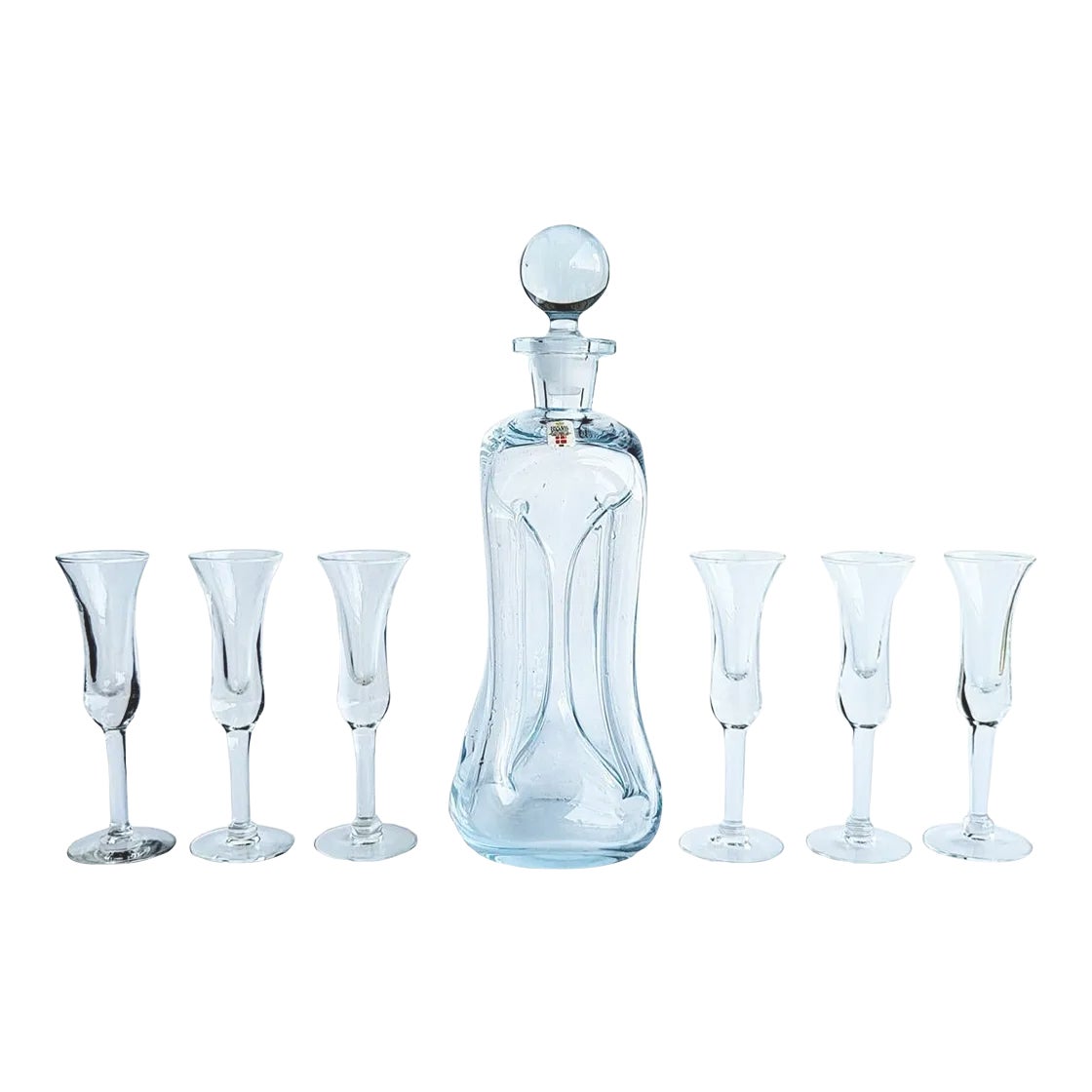 1960s Holmegaard Denmark Kluk Kluk Decanter and Cordial Glasses, Set of