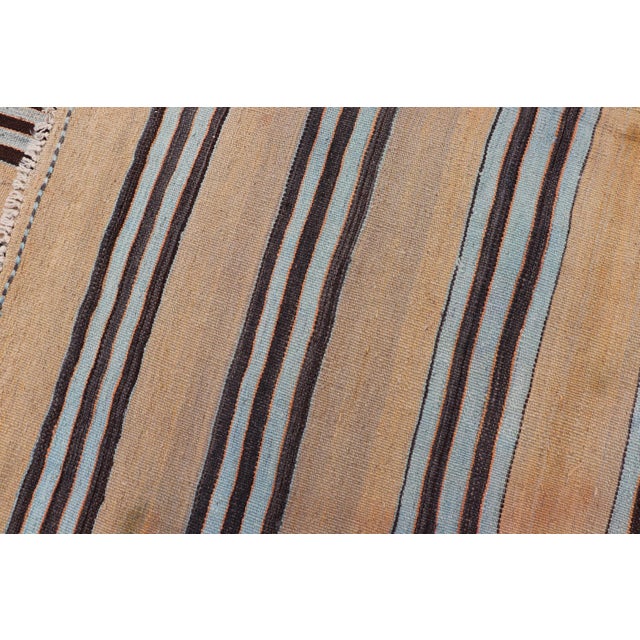 Turkish Vintage Kilim Striped Rug in Brown, Blue & Cream 5'3 X 12'4 For Sale - Image 11 of 11