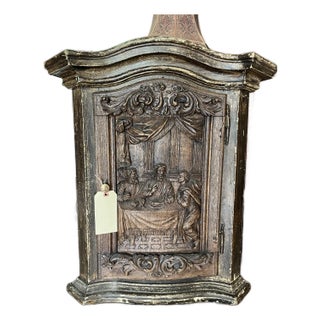 19th Century Gothic Religious Reliquary Cabinet - Hand Carved Detail- The Last Supper/ Lord Jesus Christ - Relics For Sale