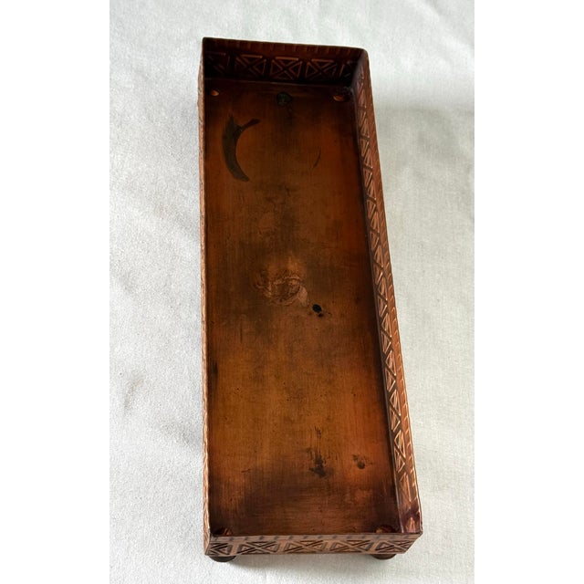 Copper Arts & Crafts Copper Geometric Relief Rectangular Tray For Sale - Image 8 of 12