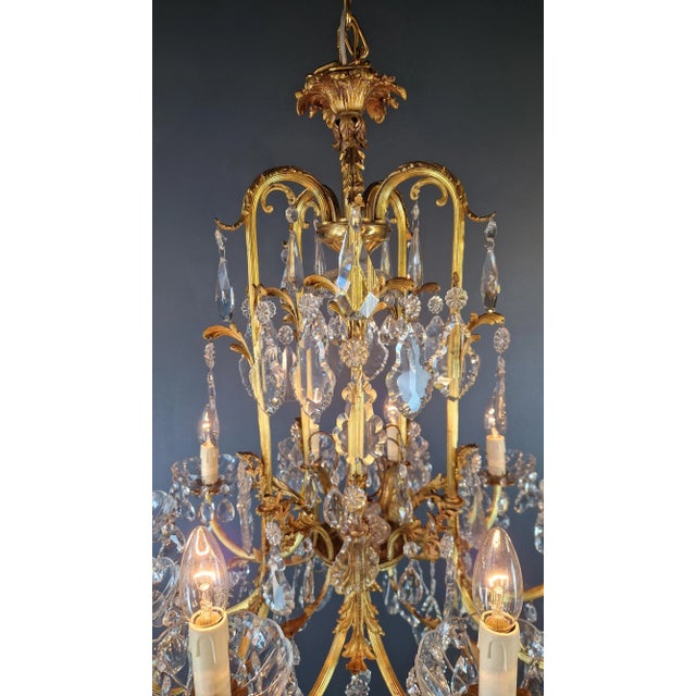 Art Nouveau Art Deco Style Brass Crystal Chandelier 1920 For Sale - Image 9 of 10