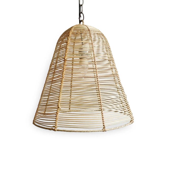 Contemporary Wicker Strip Bell Pendant Light Small For Sale - Image 3 of 5