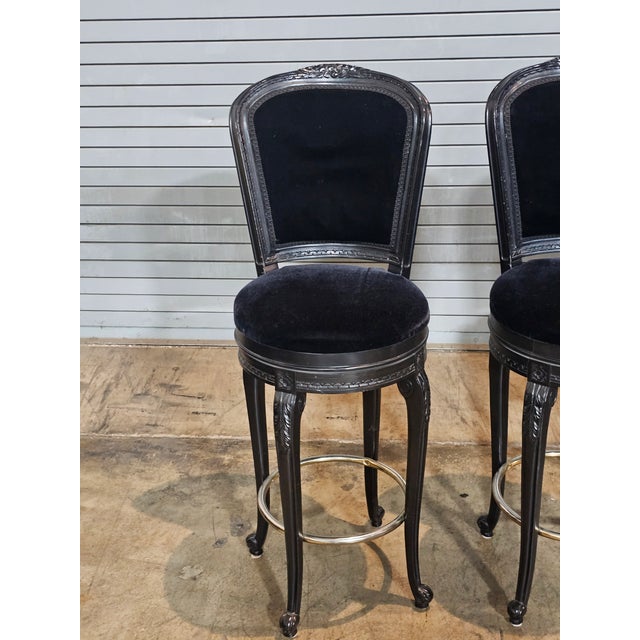Casa Stradivari Set of 3 Casa Stradivari Ebonized Designer Swivel Counter Stools Bar Stools For Sale - Image 4 of 12