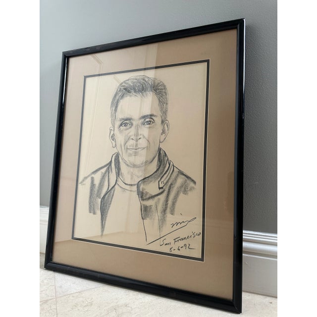 Vintage 1992 Framed Charcoal Portrait of a Man For Sale - Image 4 of 9