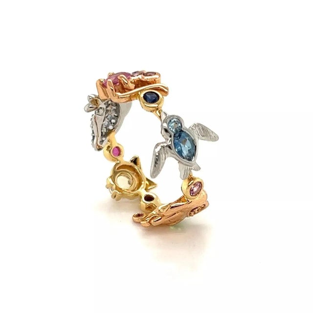 Animal Diamond Multicolor Gems Platinum & 18k Gold Band Ring - Size 7.5 For Sale In Miami - Image 6 of 8