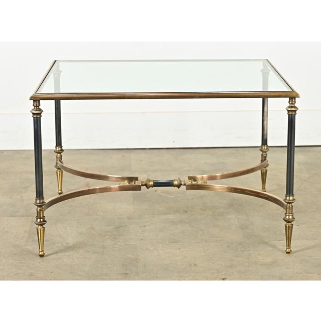 Brass French Mid-Century Modern Square Brass & Glass Coffee Table For Sale - Image 8 of 10